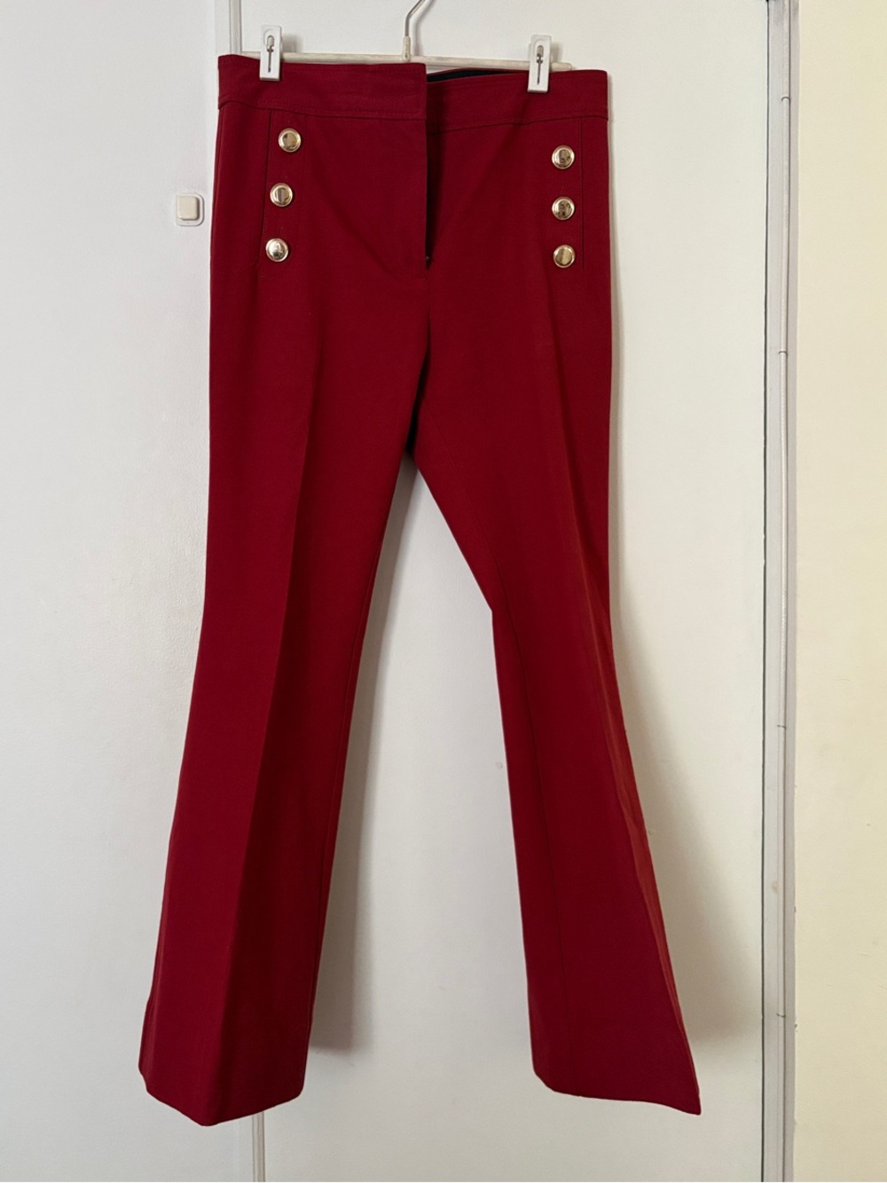 Derek Lam 10 Crosby Red High-Rise Sailor Button Flare Trousers